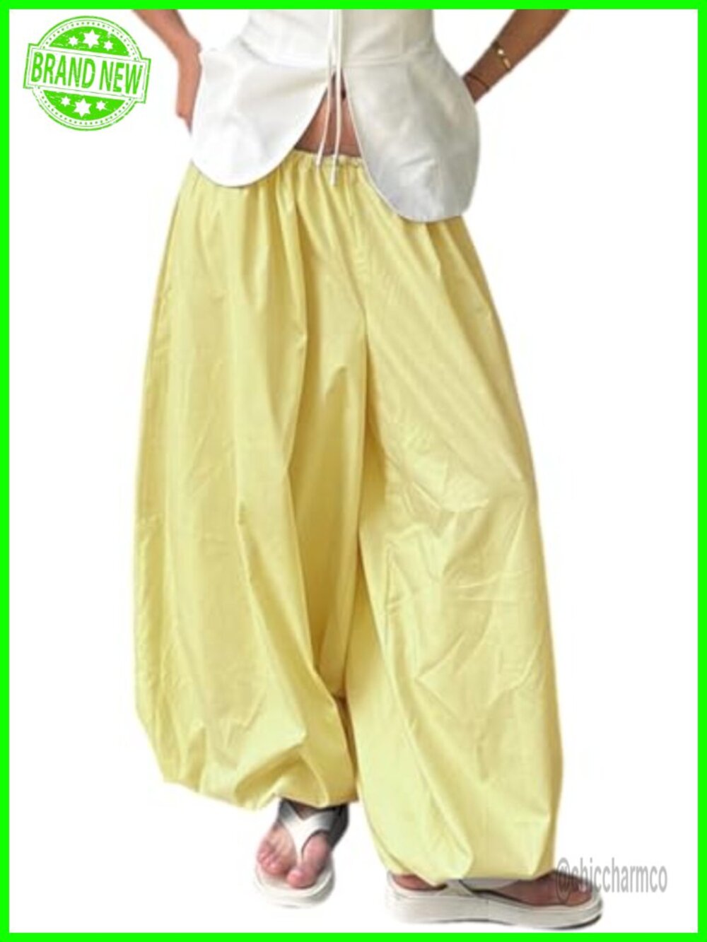 Womens Baggy Balloon Pleated Pants Drawstring High Waist Barrel Trousers